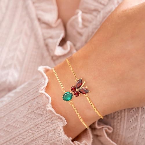Sistble July Birthstone Bracelet, July Birthday Gifts for Women Gold Plated Butterfly Bracelets Dainty Ruby Birthstone Jewelry Mothers Day Christmas 16th 21st Birthday Gifts for Her - Thumbnail 6