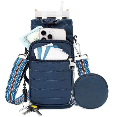 YIQUN Water Bottle Holder with Strap, Water Bottle Carrier Bag with Phone Pocket 32oz 40oz Insulated Water Bottle Holder for Walking, Hiking - Image 1