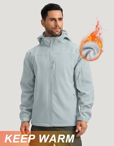 Pudolla Men's Softshell Jacket Fleece Lined Water Resistant Hooded Winter Coats for Men Outdoor Work Hiking with Pockets(Light Grey 3X-Large) - Thumbnail 3