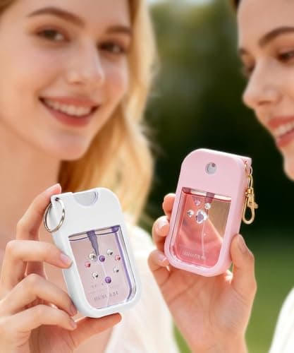 Adabuli 2 Sets Silicone Case Compatible with Touchland Hand Sanitizer Spray 1 FL. OZ./30 mL, Stylish Hand Sanitizer Mist Accessory with Portable Keychain (Pink, White) - Thumbnail 5