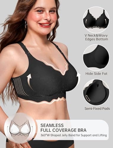 OEAK Women Value Series Jelly Bras Wireless Pushup Convertible 2XL Jacq Blk - Thumbnail 2