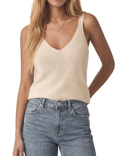 KIRUNDO V Neck Ribbed Knit Tank Tops for Women Sleeveless Sweater Vest Basic Camisole 2026 Summer Clothes Spring Outfits(Beige, Medium) - Image 1