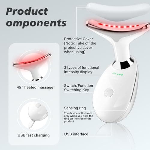 Red Light Therapy for Face, 7 Color LED Facial Light Therapy Wand for Skin Care at Home Blue Light Therapy Face Massager Tool for Neck (White) - Thumbnail 4