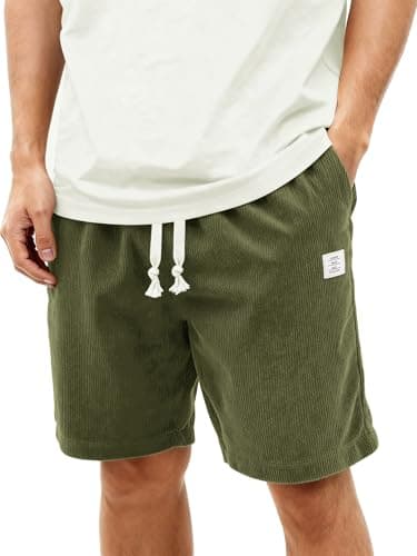 HOTake Mens Corduroy Shorts Casual 7 Inch Elastic Waist Drawstring Summer Beach Loose Fit Shorts Army Green - Image 1