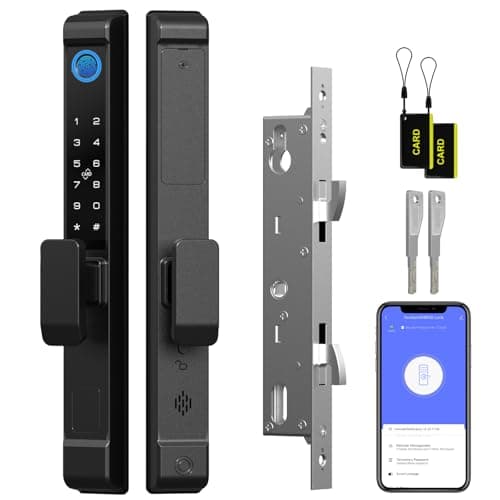 Keylesslife Sliding Door Smart Lock,Sliding Door Lock Fingerprint with Keypad RFID Bluetooth APP Smart Lock Digital Biometric Patio Door Lock Double Hook 2885 Mortise Lock Set with Handle - Image 1