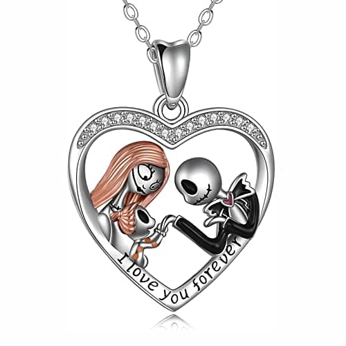 Aoyosic Nightmare Necklace Gifts Sterling Silver Jack Infinity Heart Family Pendant I Love You Forever Skull Jewelry Birthday Gifts for Women Gothic Jewelry Christmas Birthday Gifts - Image 1