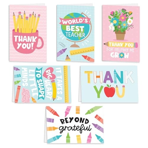 Hadley Designs 24 Teacher Thank You Cards With Envelopes - 4x6 Teacher Appreciation Cards Bulk, Cute Thank You Notes From Students, Assorted End of School Year Card for Teachers Gifts, Designed in USA - Image 1