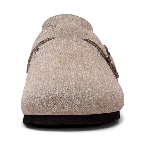 KIDMI Women's Fur Lined Suede Clogs Fuzzy Cork Footbed Mules Slip On Winter Potato Shoes, Taupe 44 (Size 12) - Thumbnail 5