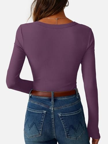 GKBK Ribbed Long Sleeve Tops for Women Fitted Basic Tight T-Shirts Crewneck Cute Layering Tops Lightweight Fall Sweaters 2026 Fashion Outfits Winter Clothes Purple - Thumbnail 4