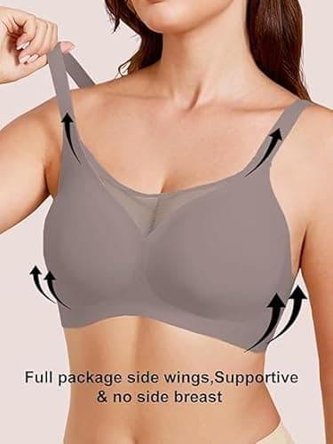 COCOMARTS Jelly Bras for Women No Underwire Push Up V Mesh Seamless Comfort Tshirt Bra Supportive Lift Bralette Everyday Bra Coffee X-Large - Thumbnail 2