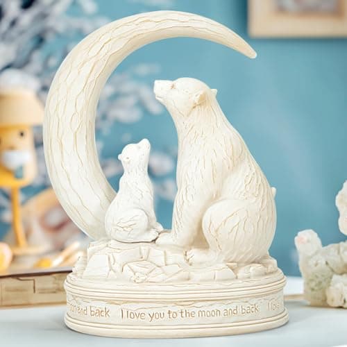 Vofstand Moon and Polar Bear Figurine Gifts for Daughter Granddaughter Mom Grandma Grandson Birthday Anniversary Christmas Decorations Sculpted Hand-Painted Room Decor (White) - Image 1