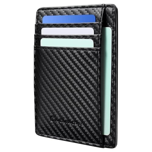 Chelmon Slim Wallet for Men, Minimalist Front Pocket RFID Blocking Credit Card Holder, Black Carbon - Image 1