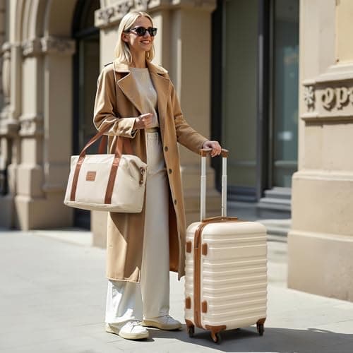 Coolife 3 Piece Luggage Set Carry On Suitcase with Hardside Durable TSA Lock Spinner Wheels (Apricot White, DB/TB/20) - Thumbnail 2