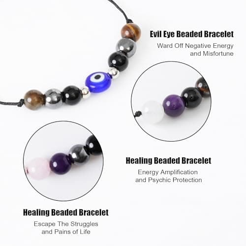 PNNY AMDA Protection Bracelets for Women: Black Obsidian Tourmaline Hematite Evil Eye Beaded Bracelets – Anxiety Bracelet for Women Men Courage Gifts (Empath protection) SL-LY-FZHUHE - Thumbnail 3