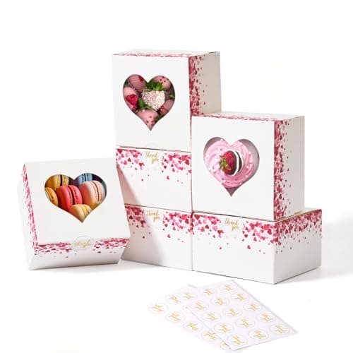 Shallive 50 Pcs 4-Inch Kids Valentines Cookie Boxes Heart, Bakery Treat Boxes for Valentines Day Gifting, To-go Containers for Cake Slice, Macarons, Donuts, Candy 4x4x2.5 - Image 1