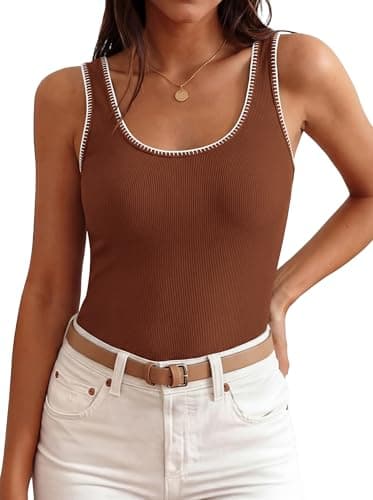 BTFBM Womens Square Neck Tank Tops 2026 Sleeveless Ribbed Knit Shirts Summer Casual Sweater Vest Cute Going Out Top(Brick Red, X-Small) - Thumbnail 4