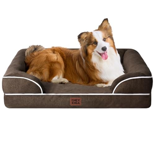 EHEYCIGA Orthopedic Dog Beds for Large Dogs, Waterproof Memory Foam Large Dog Bed with Sides, Non-Slip Bottom and Egg-Crate Foam Pet Couch Bed with Washable Removable Cover, Brown - Image 1