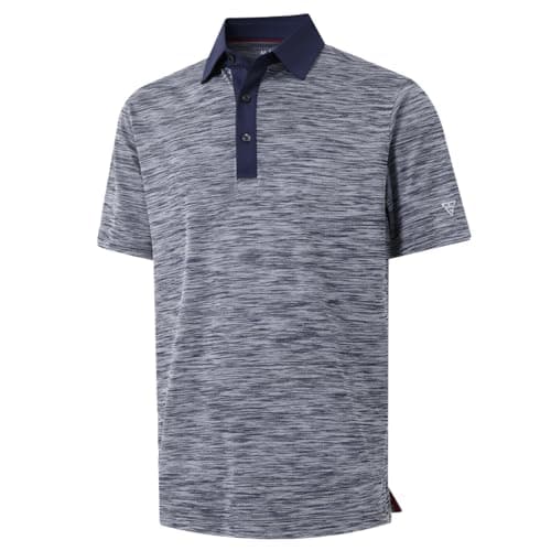 M MAELREG Golf Shirts for Men Dry Fit Moisture Wicking Pique Performance Casual Sport Mens Polo Shirts Short Sleeve Navy Heather - Image 1