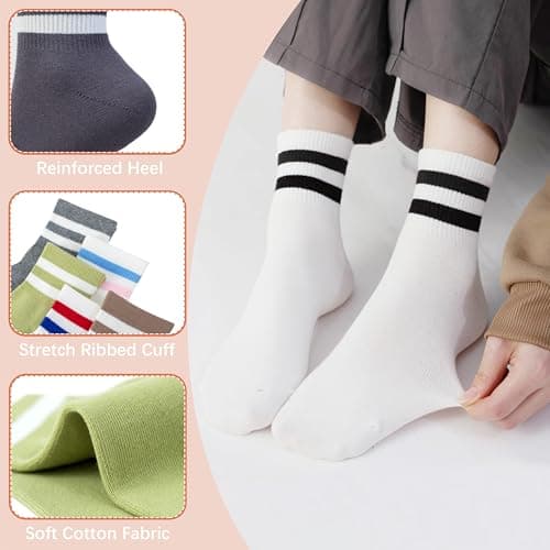 SISOSOCK Quarter Crew Cotton Socks for Women Striped Athletic Casual Breathable Socks 6-10 Pairs with Gifts Box - Thumbnail 5