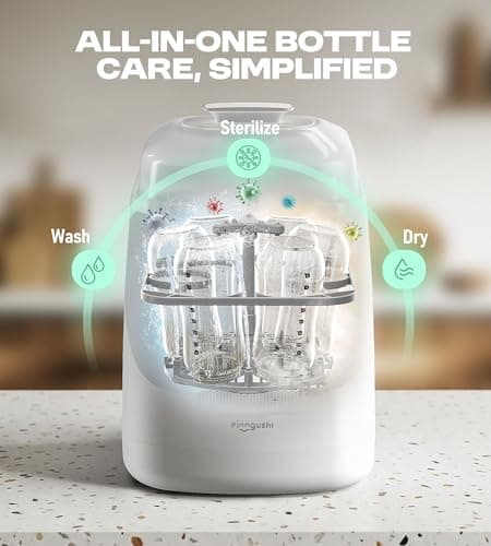 PINNGUSHI【Upgraded】Baby Bottle Washer Pro, Sterilizer, Dryer & Water-Filter, 5-in-One Cleaning Machine Fits 6 Bottles, Pump Parts & Baby Essential, No More Hand Washing for Busy Moms & Parents - Thumbnail 3