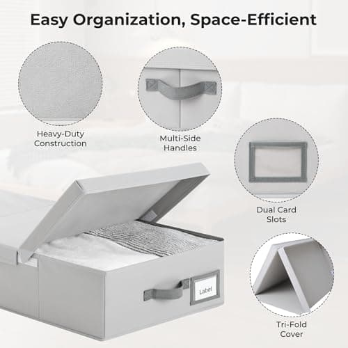 GRANNY SAYS 2 Pack Under Bed Storage, Underbed Organizer with Flid-Top Lid for Bedroom, Grey Clothing Storage Bins for Blankets, Clothes, Shoes - Thumbnail 3