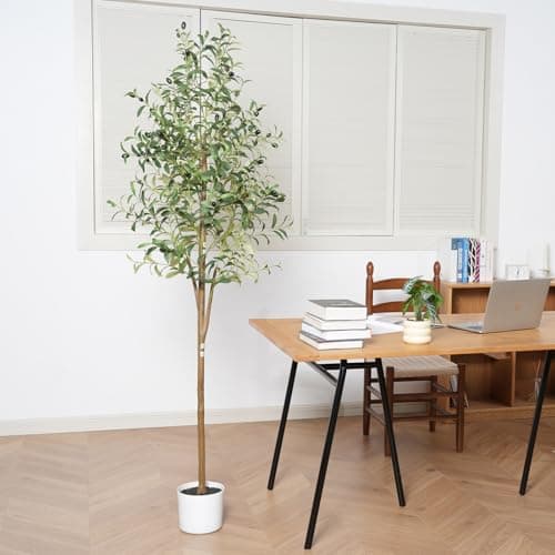 Sillaff Olive Tree 6FT Fake Tree Faux Plants Indoor with Pot Artificial Tree Nearly Natural Olive Branches and Fruits for Living Room Home Office Decorations - Thumbnail 2