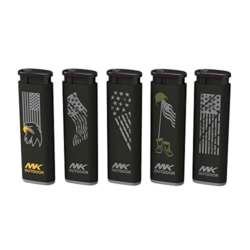 MK Lighter Outdoor Series Alpine Set 5-Pack Assorted Design Multipurpose Refillable, Windproof Flame, Slip Guard Candle & BBQ, Prepping & Camping Supplies, Survival Lighters (Freedom) - Image 1