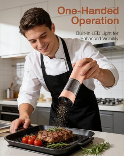 Gravity Electric Salt and Pepper Grinder Set with USB-C Charging Base,Rechargeable Automatic Stainless Steel Pepper Mill Grinder with LED Light, 2pack+Peach Orange (Peach Orange +Buttercream) - Thumbnail 3