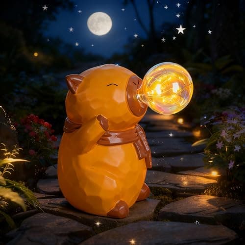MAYIPLAY Capybara Garden Statues with Light Solar Garden Decor Housewarming Gifts for Mom Grandma Yard Decorations for Patio Yard Lawn - Thumbnail 6