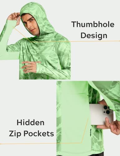 Men's Long Sleeve Fishing Shirts UPF 50+ Sun Protection Hoodie with Mask Quick Dry Hiking Neck Gaiter Hoodie UV Rashguards Camouflage - Thumbnail 5