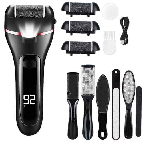 zikillya® Electric Foot Callus Remover, 16 Pack Foot File Pedicure Kit Tools,Waterproof Foot Scrubber Dead Skin Remover with 3 Roller Heads & 2-Speed Power Pedicure Tools for Feet Hands Heel (Black) - Image 1