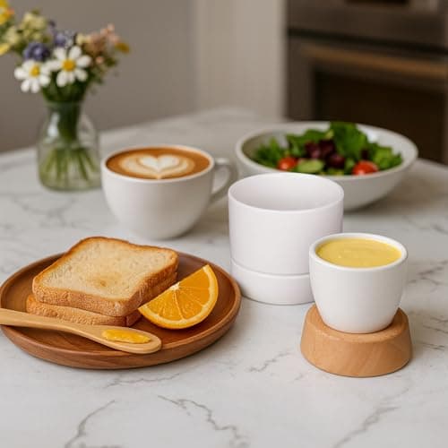 French Butter Dish,Samseel Porcelain Butter Crock with Water Line and Thick Wooden Lid, a Countertop Butter Keeper for Spreadable,Bright White - Thumbnail 5