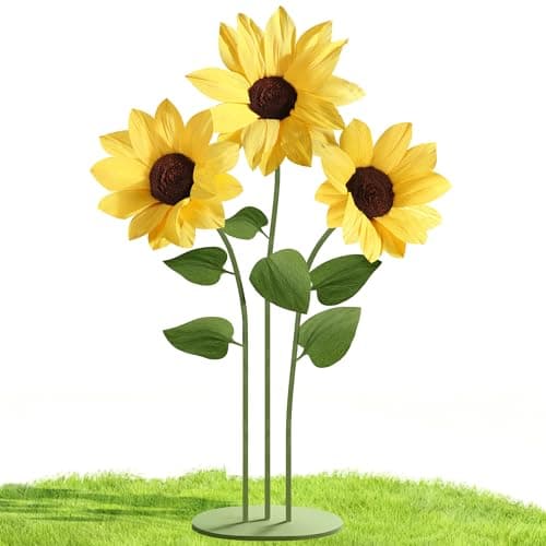 Mverse Paper Giant Sunflowers (Set of 3) - Large Paper Flowers with Freestanding Metal Base for Wedding Backdrop, Event Photo Booth Prop, Birthday Party Decor & Store Display - Image 1