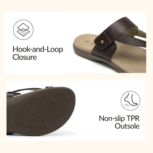 Rihero Orthopedic Sandals for Women Arch Support Flip Flops Slip On Comfortable Orthotic Adjustable Summer Walking Slide Sandals Mocha Size 11 - Thumbnail 4