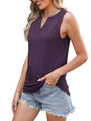 Womens Tank Tops Loose Fit V Neck Tank Tops for Women Summer Casual Sleeveless Shirts Purple XL - Thumbnail 4