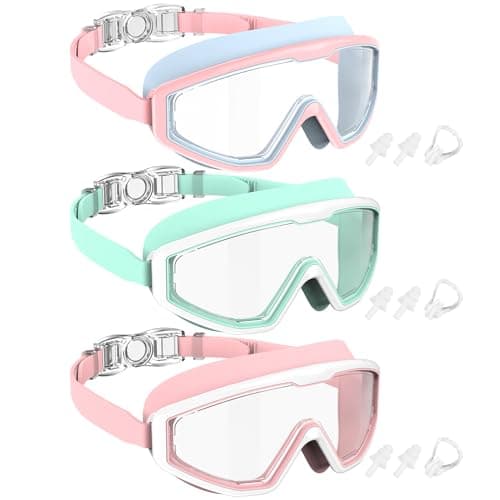 NSSIW Swim Goggles Swimming Kids-Goggles: Anti Fog No Leak with Nose Clip Earplugs for Girls Boys Youth 6-14 3 Pack - Image 1
