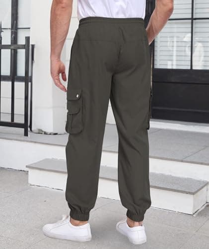 DISLANBO Men's Casual Pants Drawstring Hiking Pants Workout Tactical Joggers Sweatpants for Men Gray - Thumbnail 4