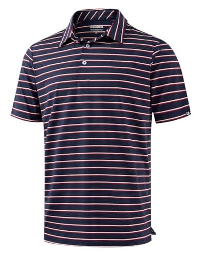 G Gradual Mens Golf Shirt Dry Fit Moisture Wicking Performance Short Sleeve Striped Polo Shirts for Men Dressy Casual (Wide Navy Stripe, 2XL) - Image 1