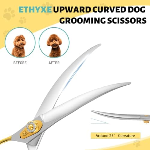 Ethyxe 7 Inch Curved Dog Grooming Scissors Made Of 440C Stainless Steel Professional Downward Curved Pet Face Trimming Shears with Jewelled Screw, Sharp & Comfortable for Groomers - Thumbnail 2