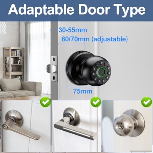 Smart Keypad Door Knob eLinkSmart Fingerprint Door Lock Keyless Entry Ball Door Lock for Bedroom Office Apartment with Real Buttons Support Tuya App - Thumbnail 4