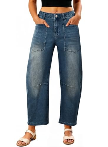 EVALESS Barrel Jeans Women Stretchy High Waisted Loose Baggy Jean Sail Blue Size 16 - Image 1