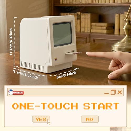 UNEEDE Maclock Retro Desk Clock, 1984 W-8 Computer Inspired Pixel Display Rechargeable Desk Clock, Multi-Alarm, Calendar, Temperature, Dimmable, Unique Retro Tech Gift for Office Bedroom Night Light - Thumbnail 3