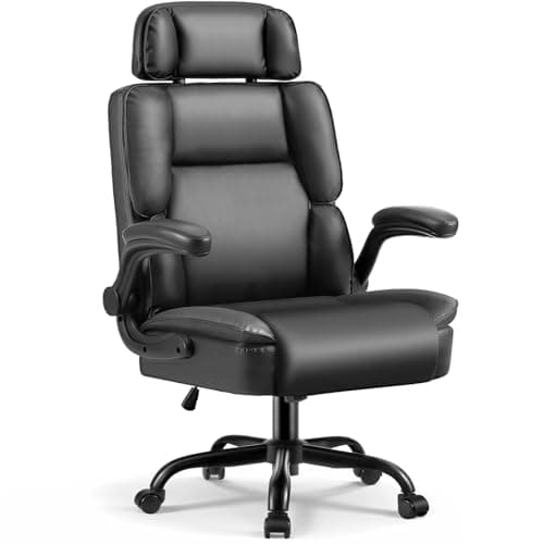 Avocahom Comfy Office Chair with Adjustable Headrest,Executive Leather Desk Chair with Lumbar Support,Rocking Function,Ergonomic Gaming Computer Chair Having Flip Up Arms, Black - Image 1