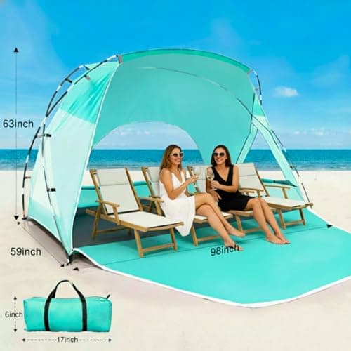Beach Tent, Portable Sun Shelter for 2/3/4/6-8 Person with UPF 50+ UV Protection, Easy Setup Waterproof Beach Shade Canopy Cabana for Family Outdoor and Picnics, Fishing with Carrying Bag - Thumbnail 2