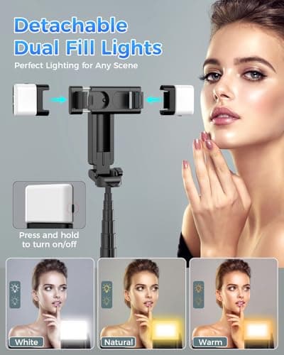 Kinwald 3-in-1 Phone Tripod with LED Lights & Remote, Extendable Selfie Stick Tripod Stand, Compact Portable with Bluetooth Remote for iPhone/Android Vlogging & Photography (Black) - Thumbnail 3