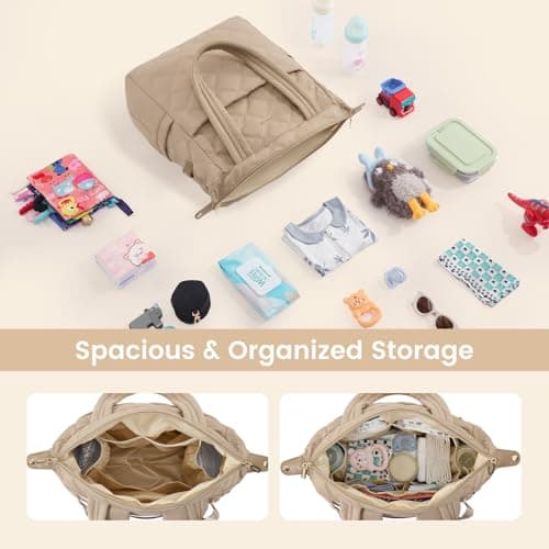 LOVEVOOK Diaper Bag Backpack,Diaper Bag Tote for Mom Dad with Changing Pad,Insulated Pockets, Convertible Lightweight Baby Backpack with Pacifier Case（Khaki） - Thumbnail 4