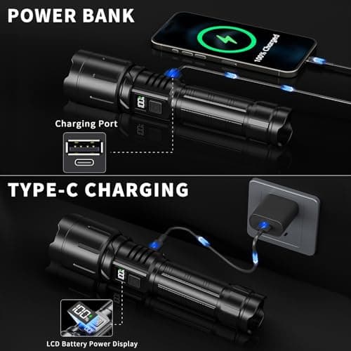 KNIBO Rechargeable Flashlight 99000 High Lumens, LED Super Bright Flash Light, Tactical Flashlights with LCD Power Display, 6 Modes, Waterproof, Brightest Flashlight for Emergencies Camping - Thumbnail 5