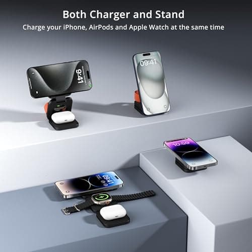 3-in-1 Wireless Charger Stand, LULULOOK 15W Magnetic Charger Wireless Fast Charging Station for iPhone 16/15/14 Series, Aluminum 5W Charger for Apple Watch, AirPods, USB-C Charging Cable Included - Thumbnail 2