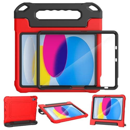YIHE Kids Case for iPad (A16) 11th Generation 11 Inch 2025 & iPad 10th Generation 10.9 inch 2022, with Built-in Screen Protector and Handle Stand, Full Body Shockproof Protective Cover, RedBlack