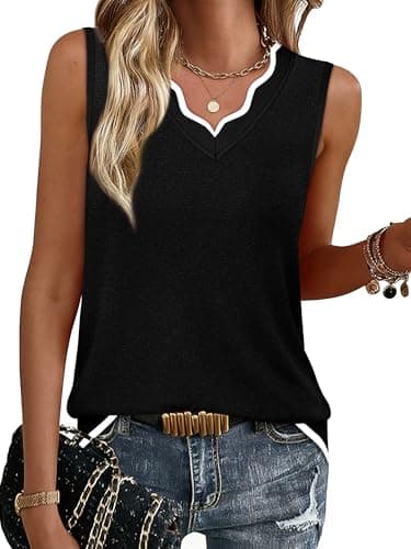Sleeveless Sweater Tops for Women Spring Summer Tank Tops 2026 Business Casual Outfits V Neck Shirts Cute Trendy Office Ladies Blouses Lightweight Sweaters Vest Beach Vacation Clothes Black M - Image 1